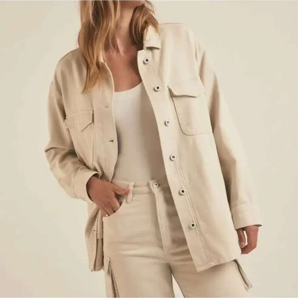 FAVORITE DAUGHTER‎ The Dad Shacket Bone White Oversized Button Down Shirt Size S